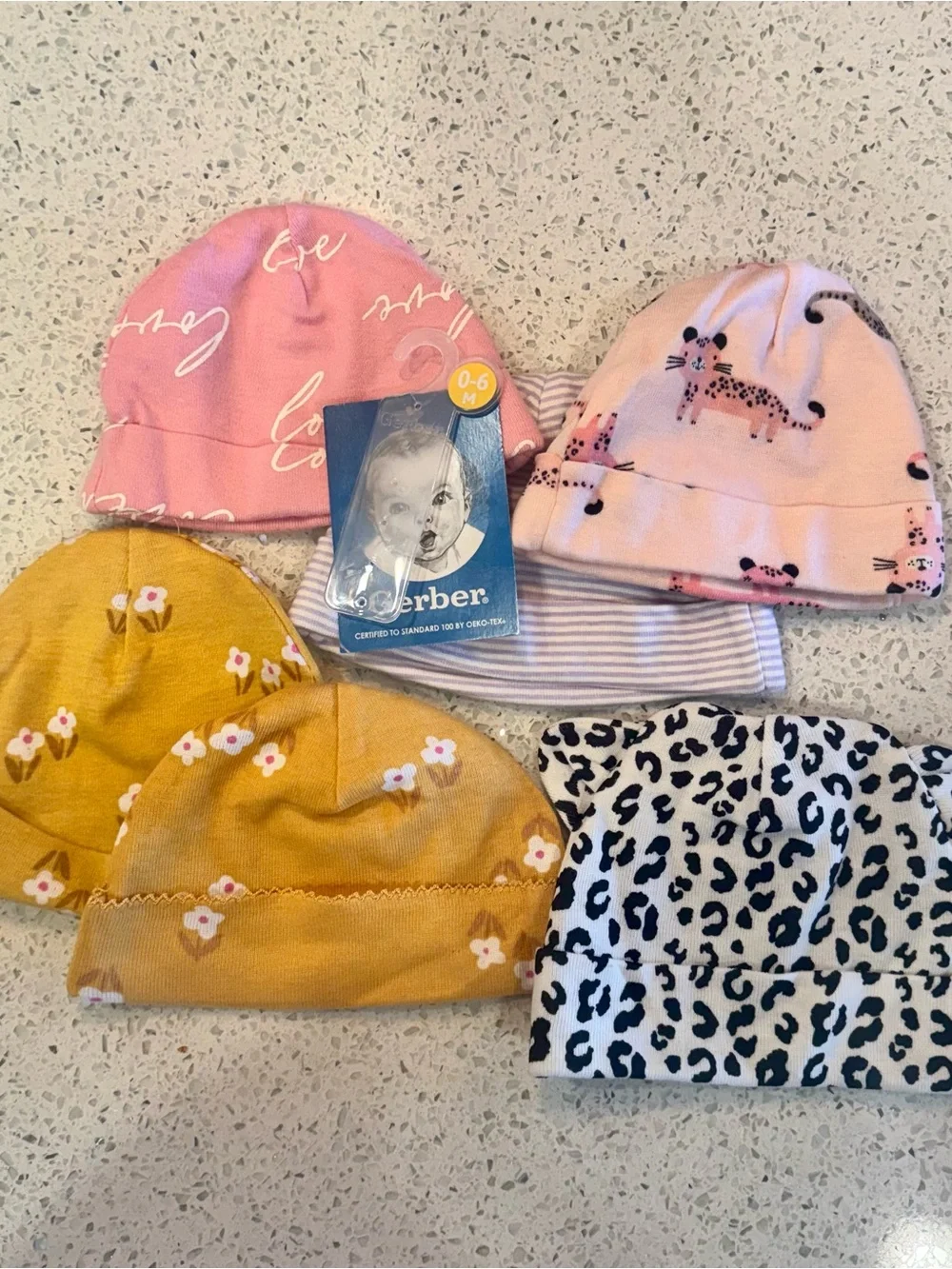 Gerber Baby 5-Pack Knit Beanies - Pink, Yellow, White, Black
